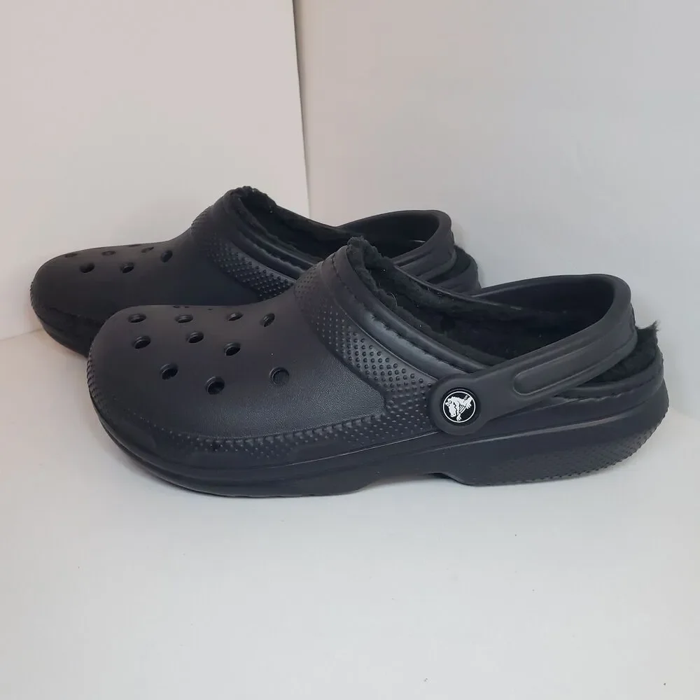 Crocs Classic Lined Unisex Black Slip-On Faux Fur Clog Mens 8 Womens 10 Winter